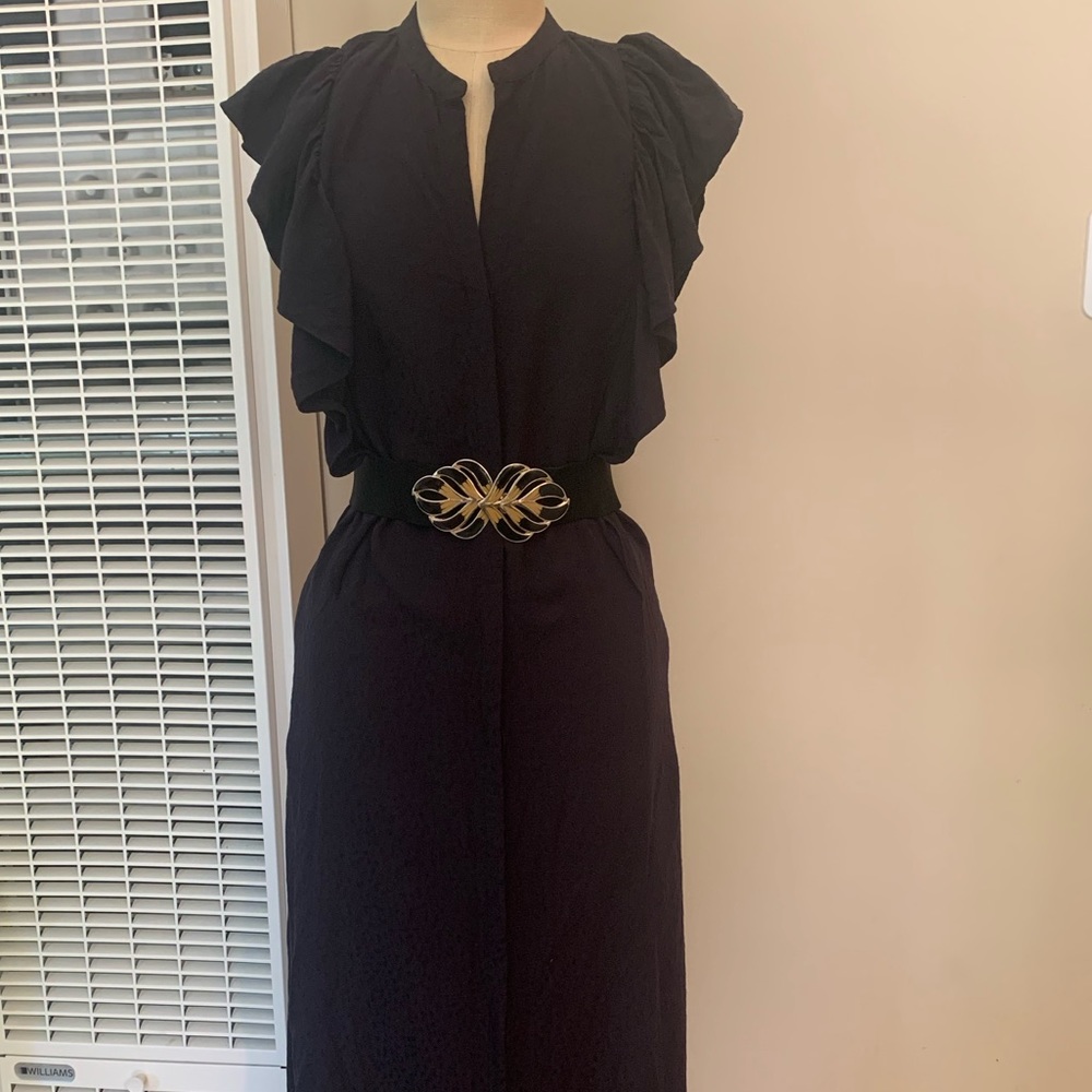 H&M Black Button Up Ruffle Maxi Dress
